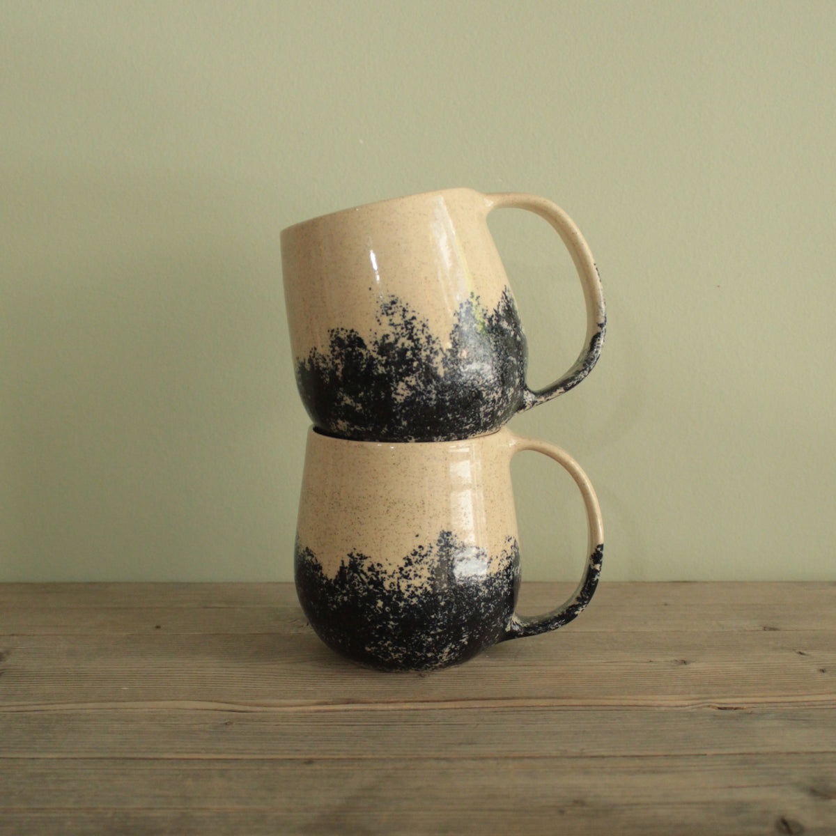 400ml White mug with blue or green design