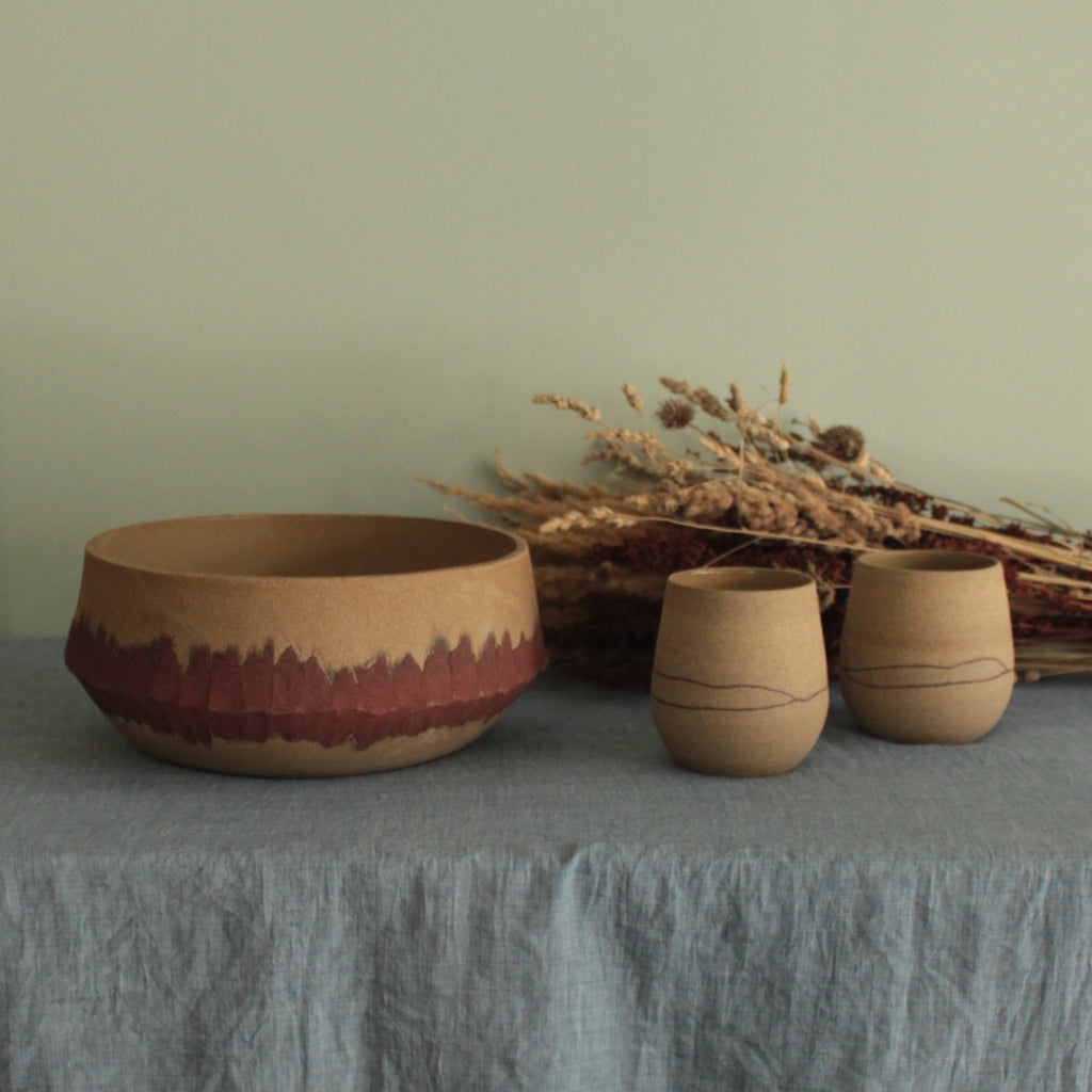 Red stripe serving bowl
