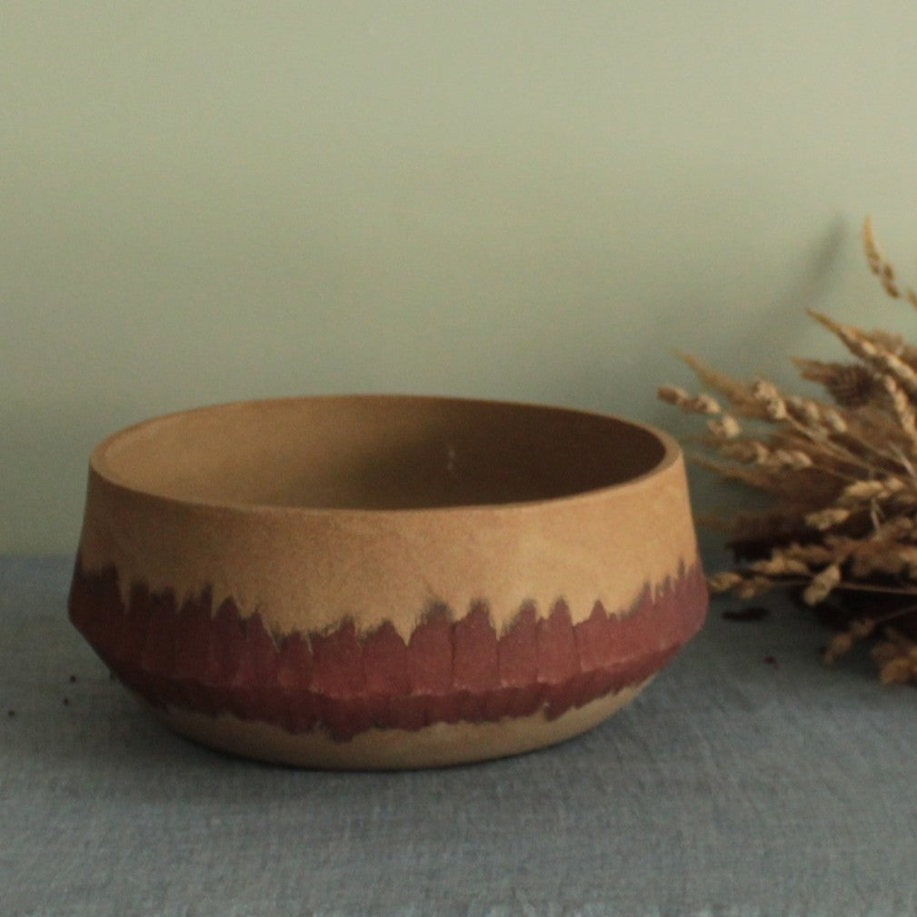 Red stripe serving bowl