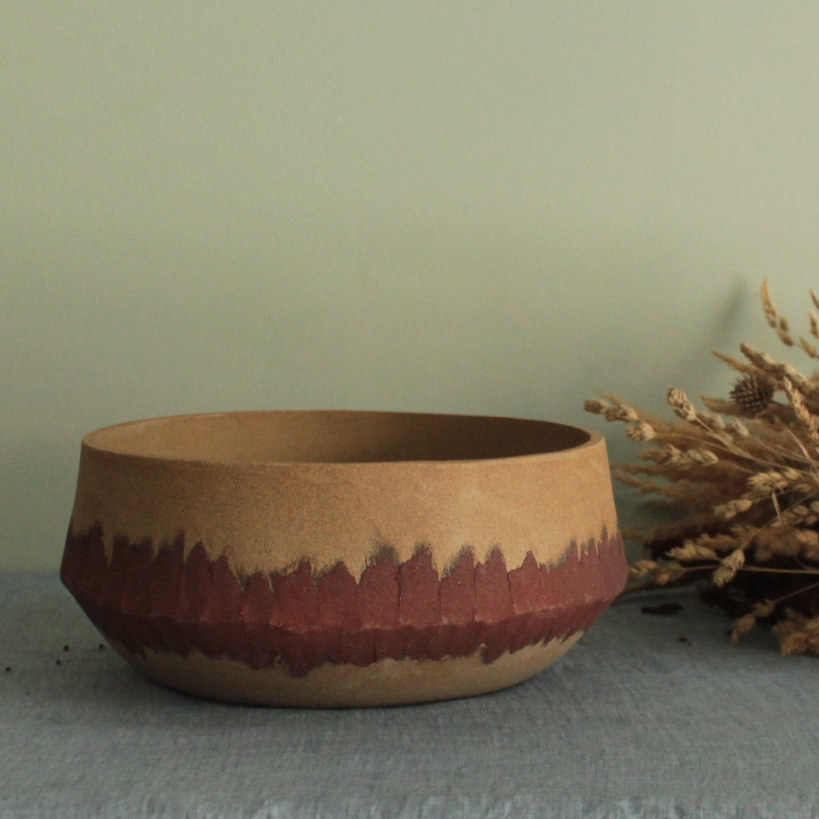 Red stripe serving bowl