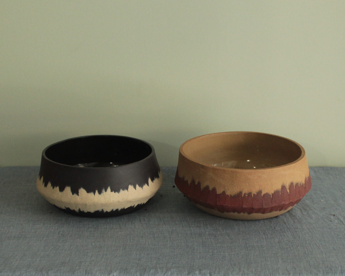 Red stripe serving bowl