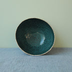 Beige bowl with botanical green glaze