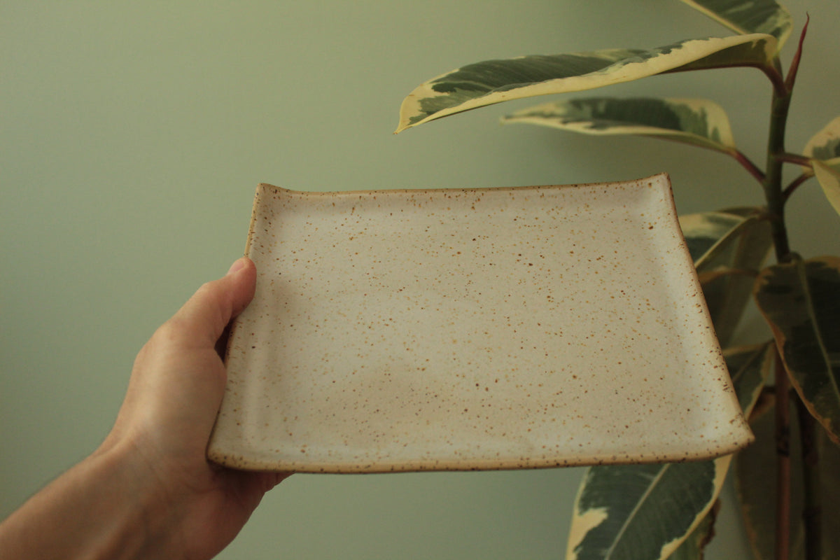 Rectangular serving platter - white speckled