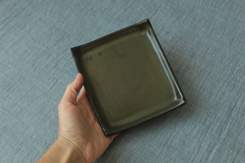 Rectangular serving platter - olive green