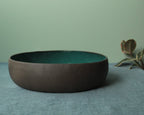 Brown and botanical green serving bowl Extra Large