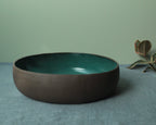 Brown and botanical green serving bowl Extra Large