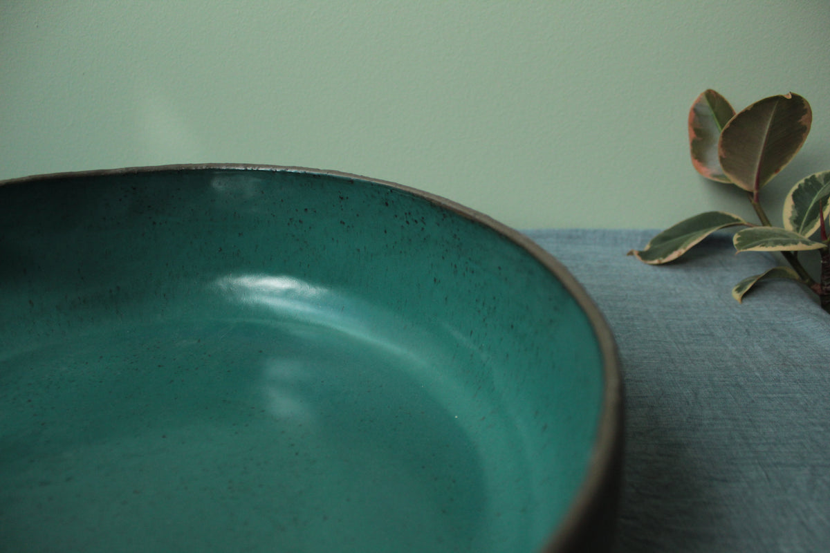Brown and botanical green serving bowl Extra Large