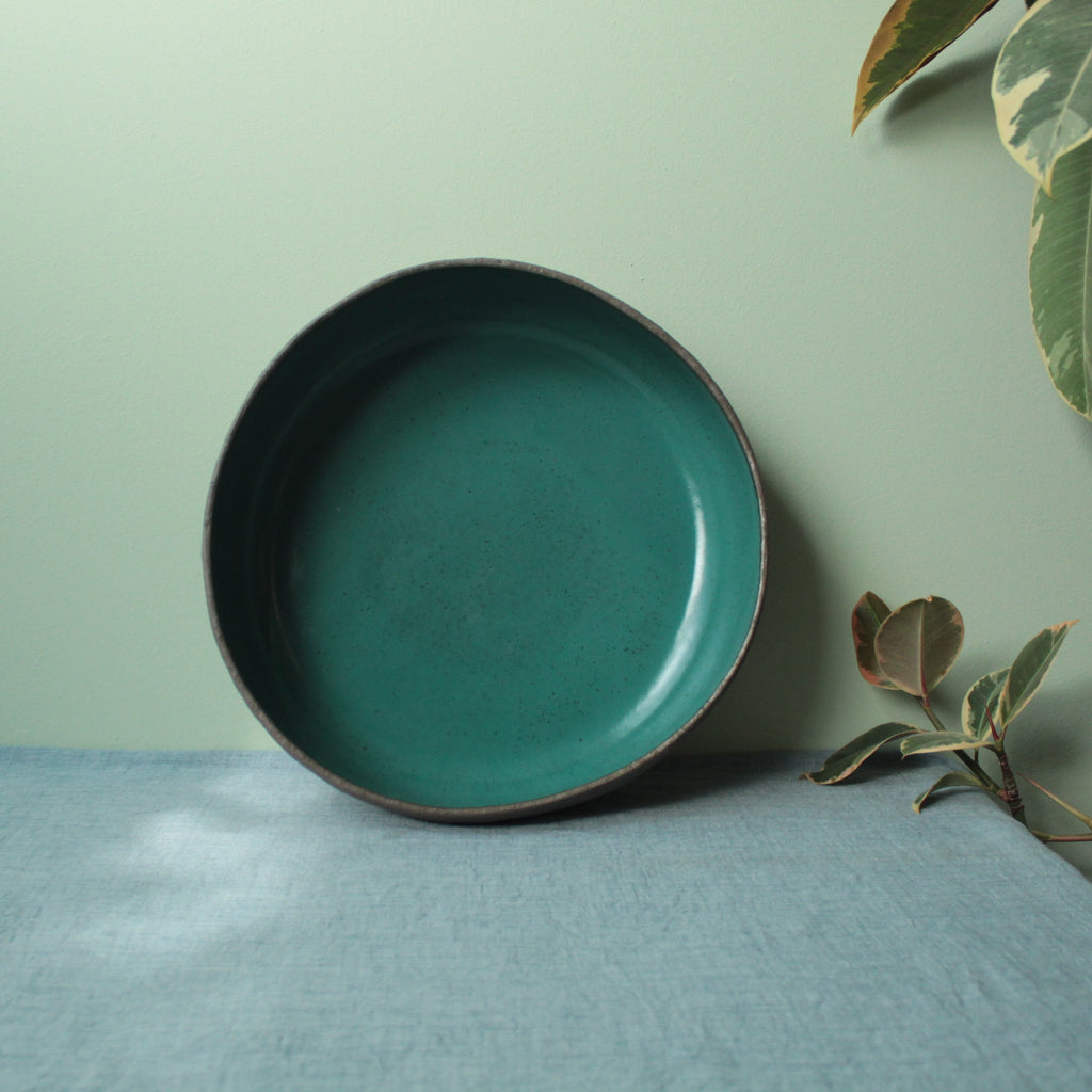 Brown and botanical green serving bowl Extra Large
