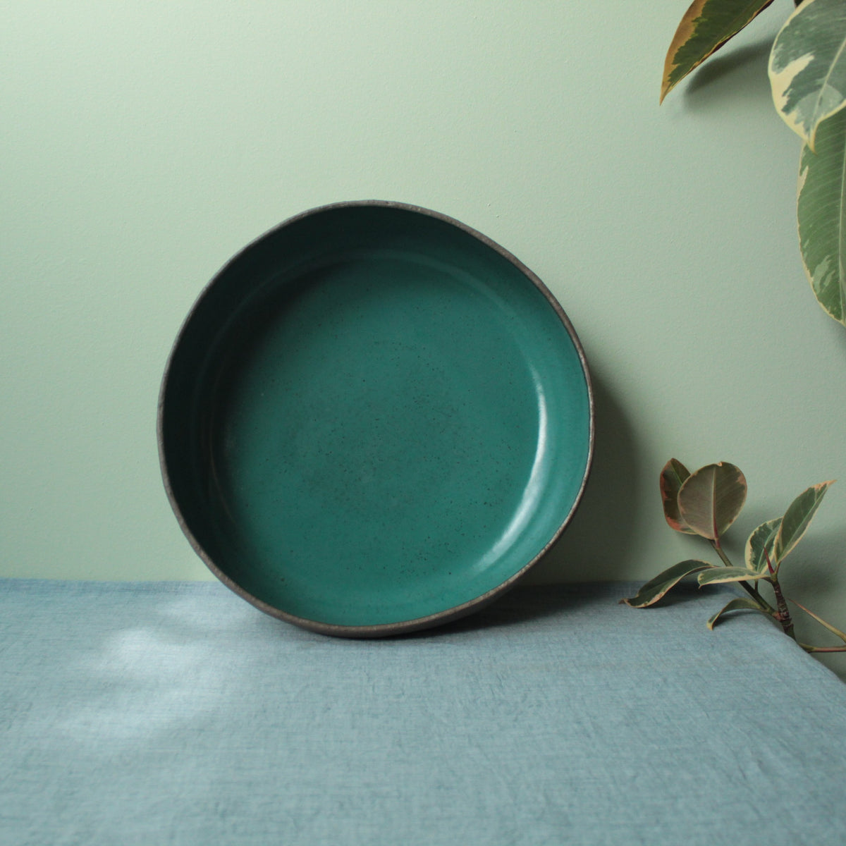 Brown and botanical green serving bowl Extra Large