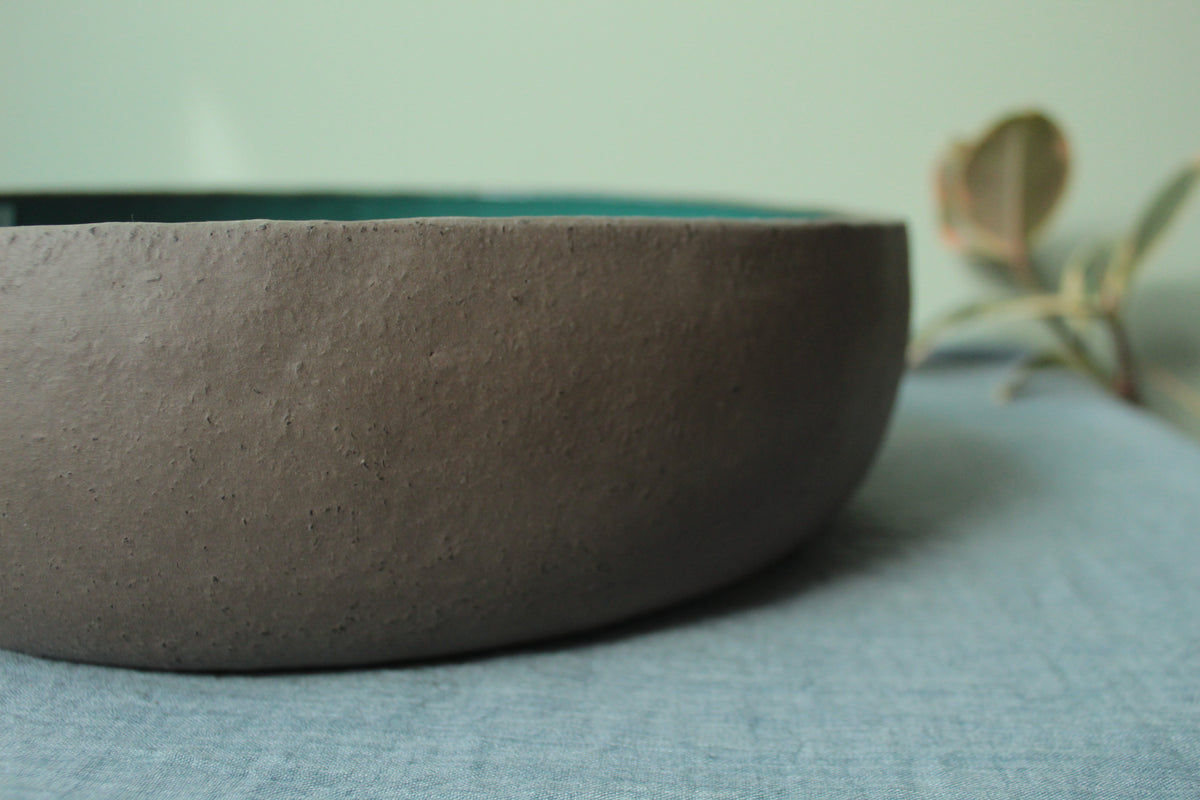 Brown and botanical green serving bowl Extra Large