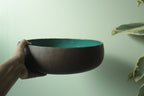 Brown and botanical green serving bowl Extra Large