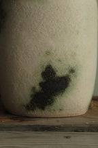 White vase with green design