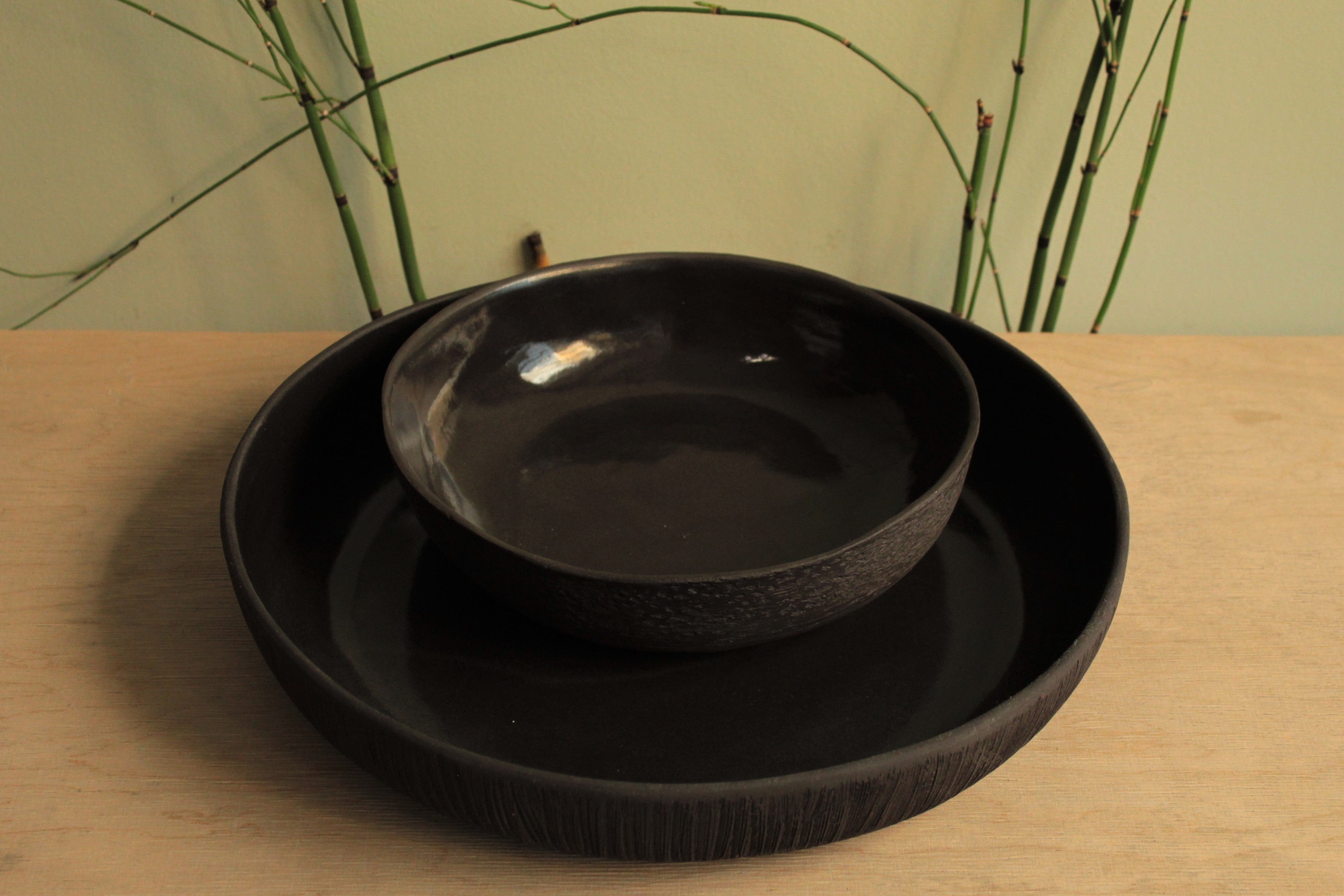 Black platter with texture