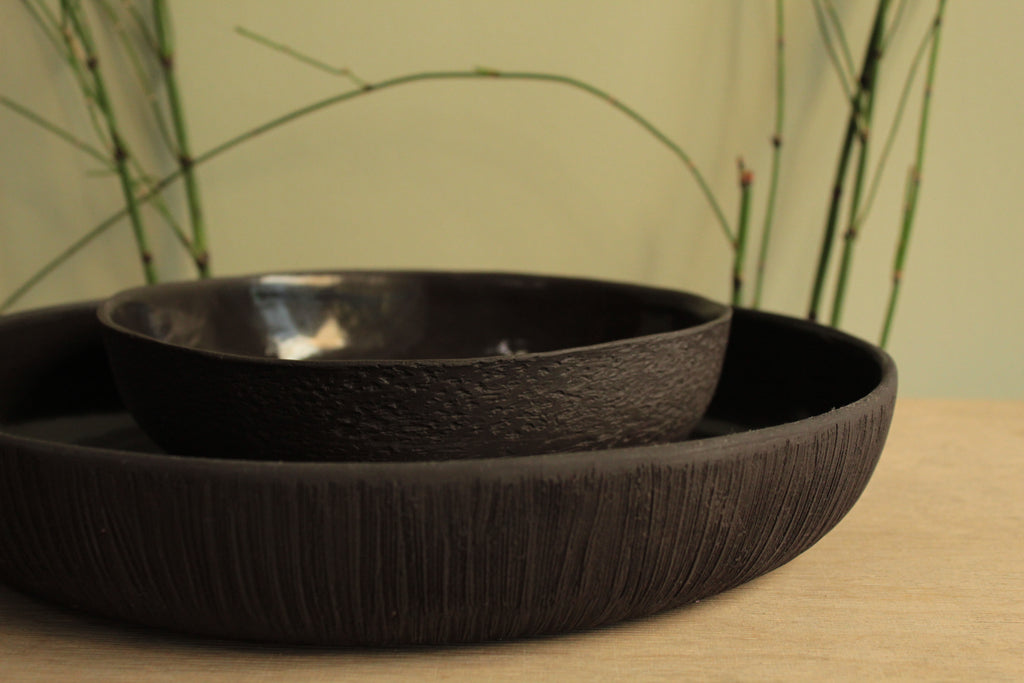 Black platter with texture