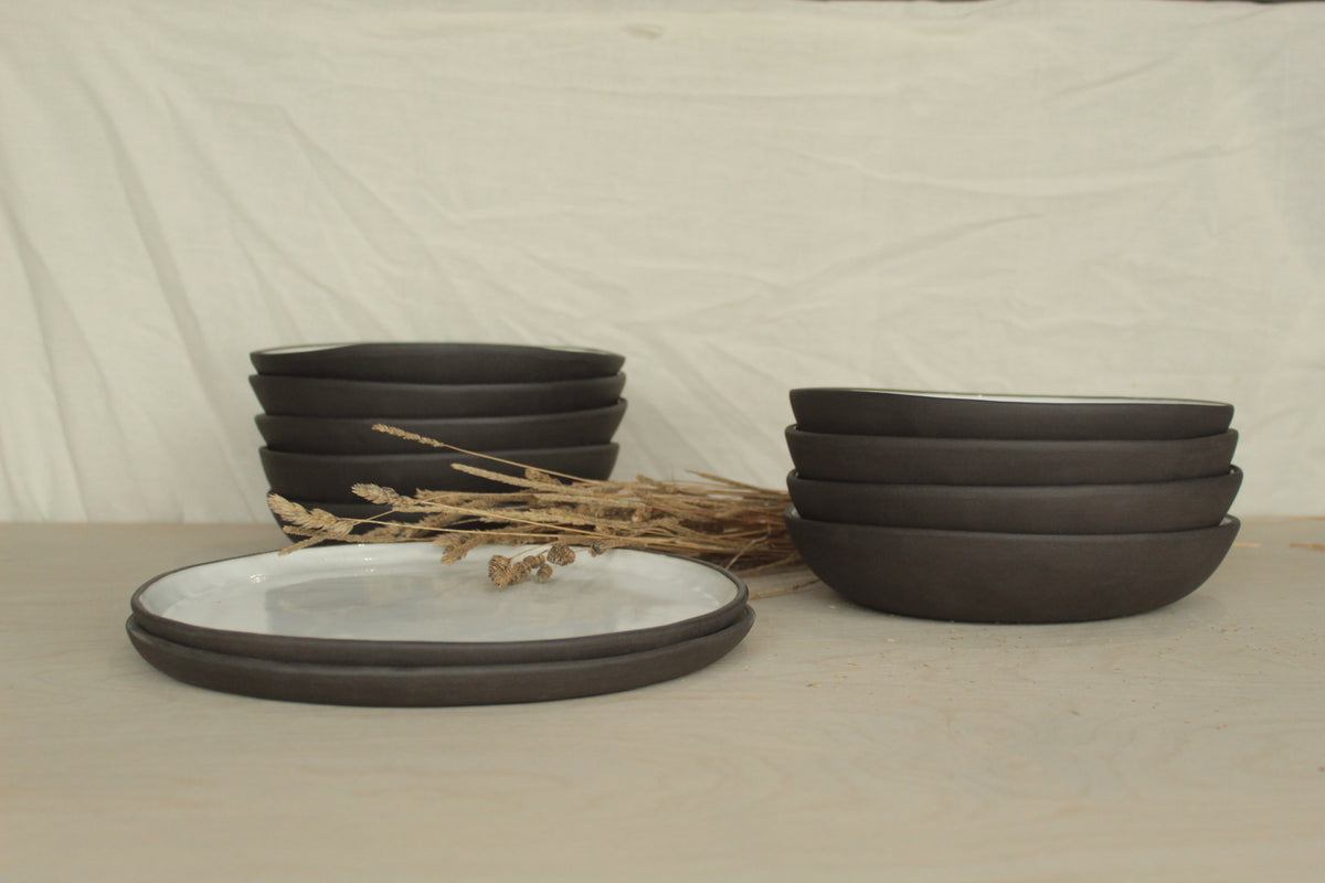 Black and white pasta plate