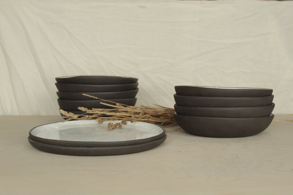 Black and white dinner plate
