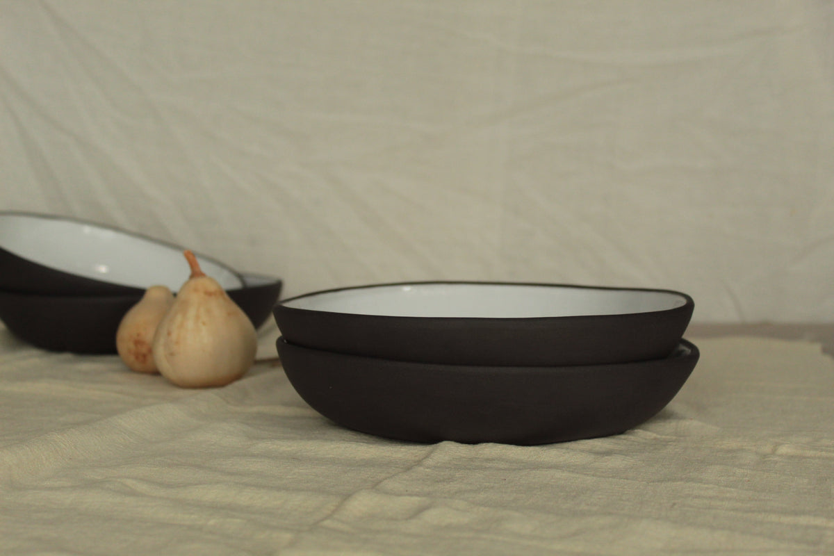 Black and white pasta plate