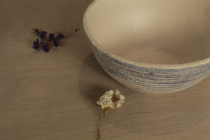 White serving bowl with blue texture