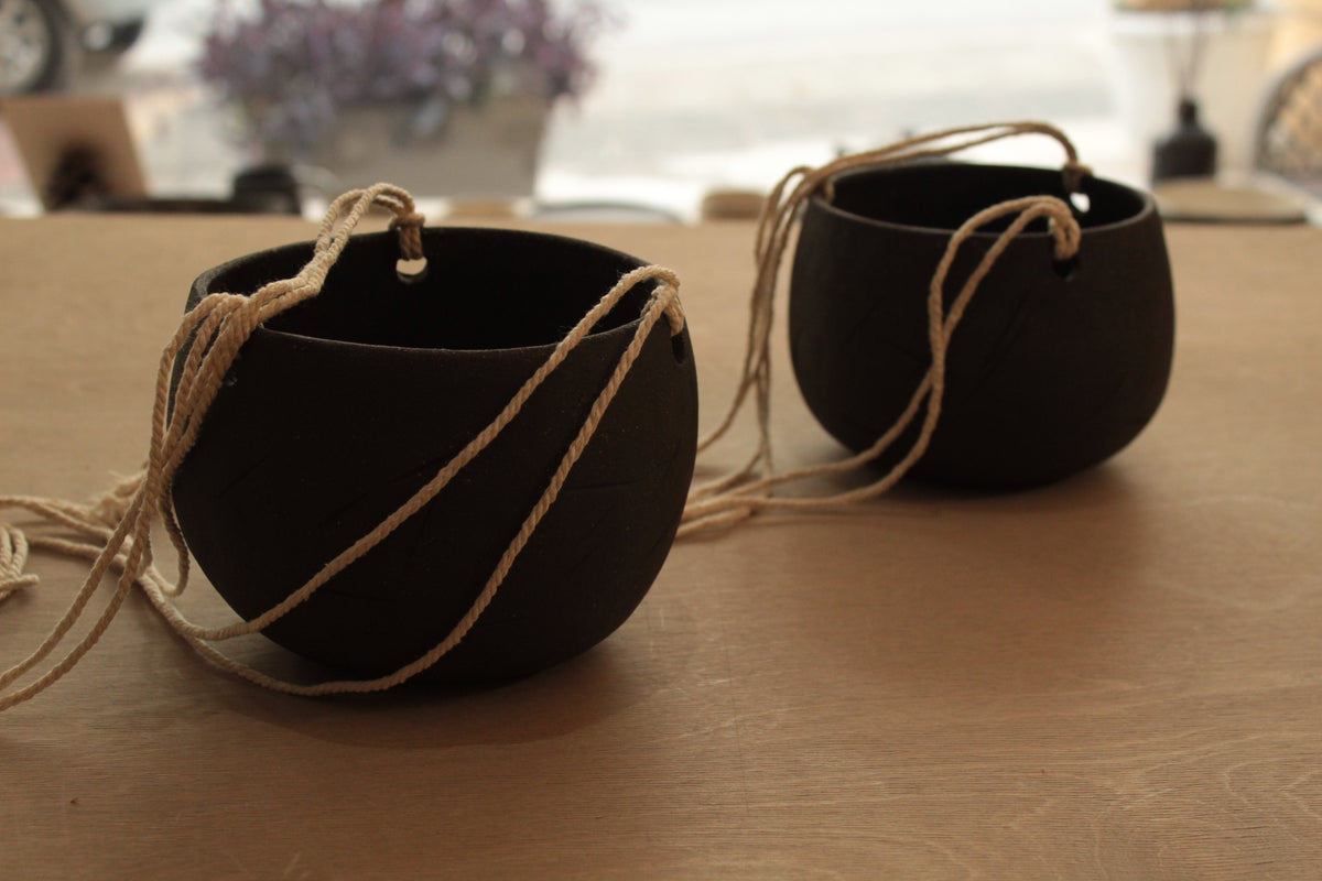 Black hanging indoor planter