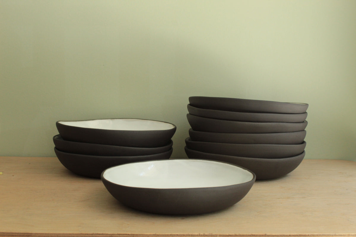 Black and white pasta plate
