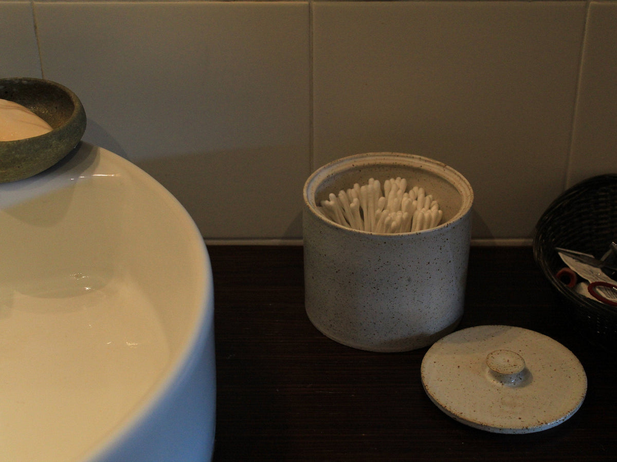 White speckled cookie jar