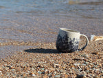 Load image into Gallery viewer, White mug with blue design
