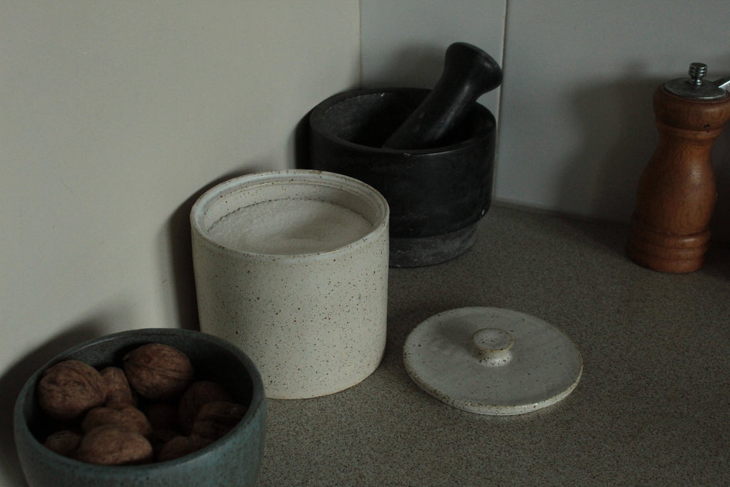 White speckled cookie jar