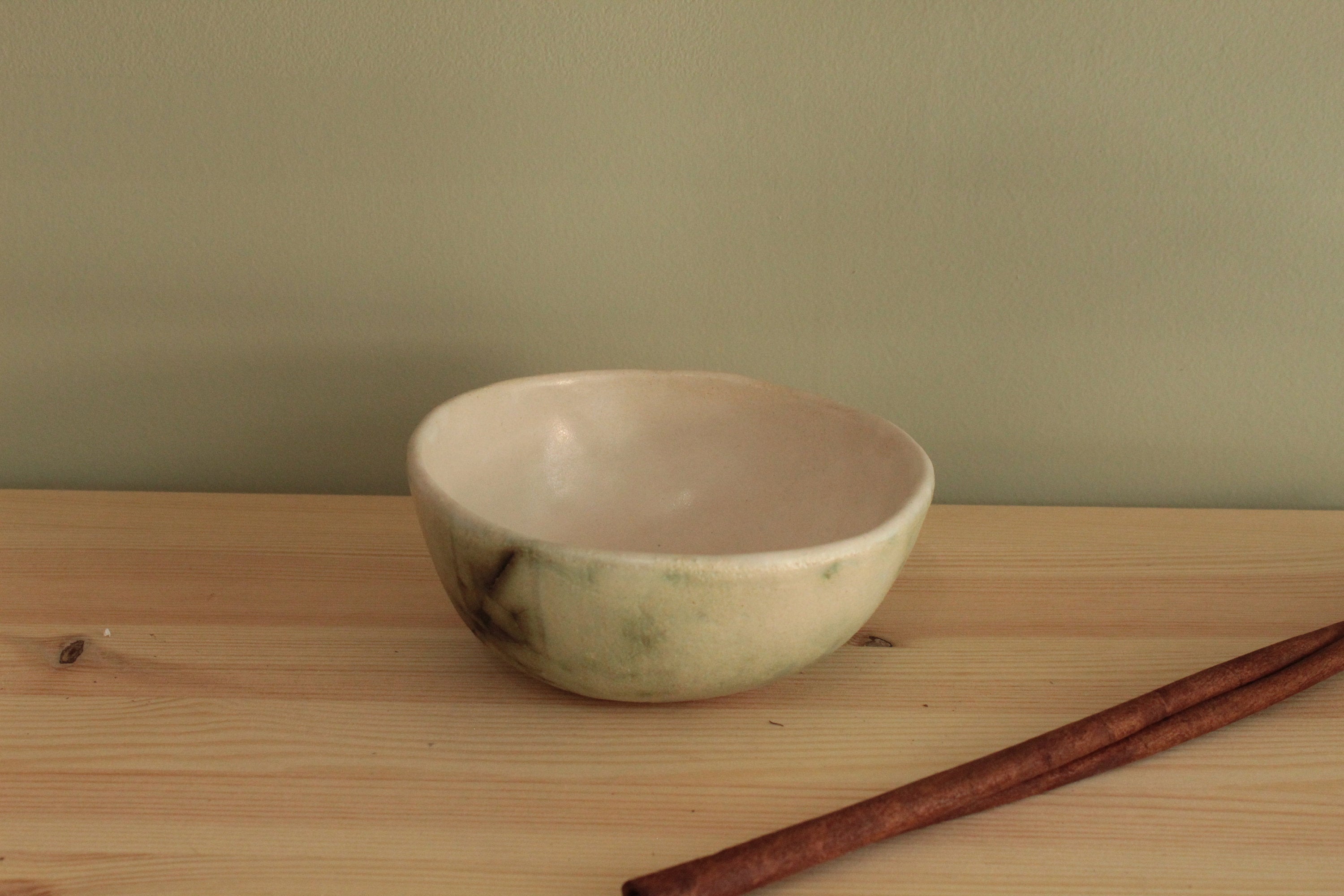 White breakfast bowl with copper
