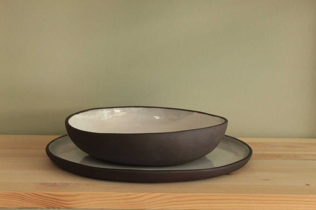 Black and white dinner plate