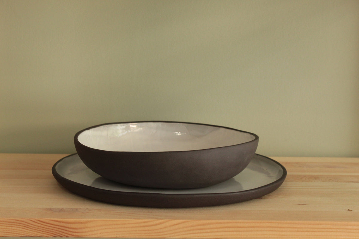 Black and white dinner plate