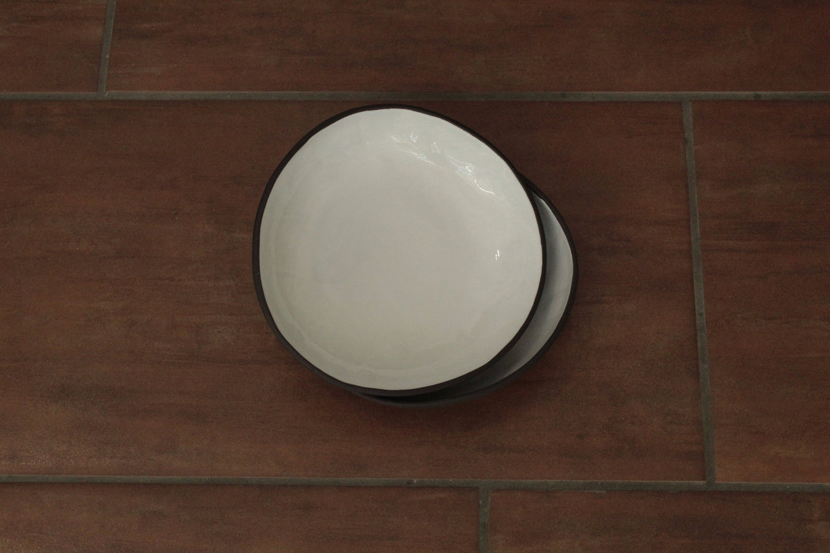 Black and white pasta plate