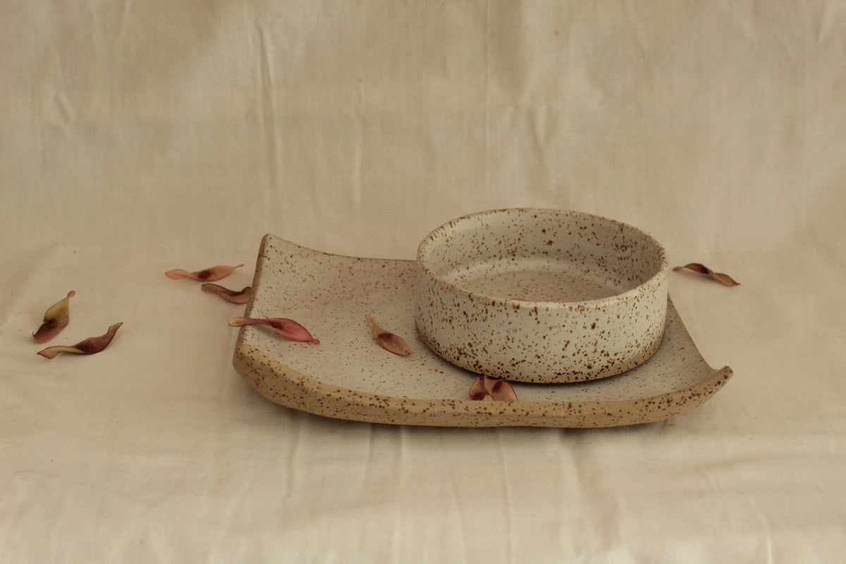 Set of serving platter and bowl